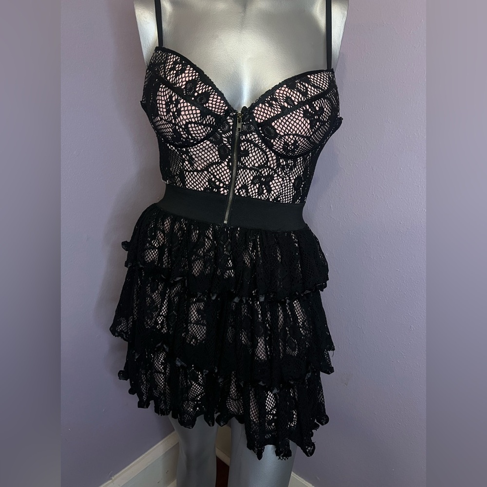 Rachael & Chloe Gothic Black and Pink Lace Dress